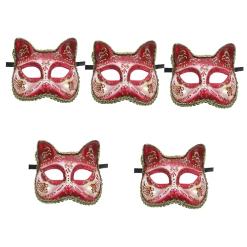 ifundom 5St Maske Katzenkopf Halloween-Katzen-Cosplay Cosplay dekorativ Gesichtsbedeckung halloween mitgebsel cat Halloweenkostüm Zubehör für Halloween-Kostüme Partyzubehör Plastik rot von ifundom