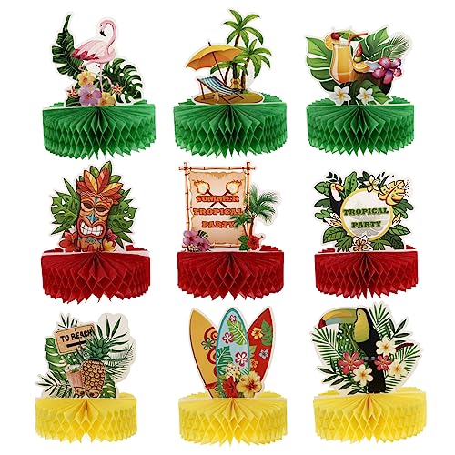 ifundom 9 STK Flamingo Wabenpendel Lei Mittelstücke Tiki Hawaiisch Dekoration Bildschirm Bienenwabe Einhorn-Cupcake-ständer Hawaiianische Party Requisiten Partygeschirr Boho Papier von ifundom