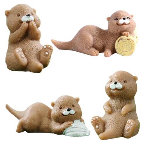 ifundom Miniatur-Otter-Figuren 4 Stück Kleine Otter Spielzeug Harz Otter Kuchendekorationen Feengarten-Zubehör Für Kuchendekoration Zuhause Terrarium Dekoration Basteln von ifundom