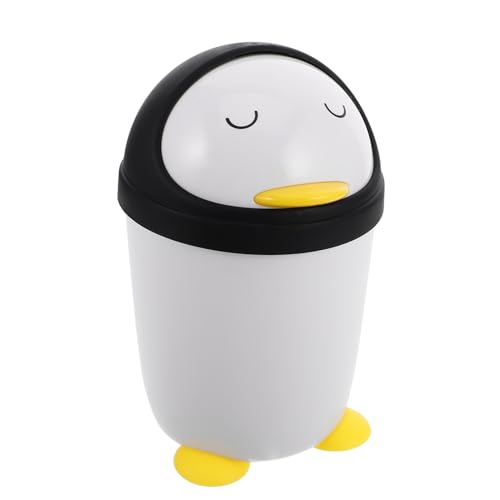 ifundom Pinguin-mülleimer Abfallkörbe Kleiner Mülleimer Desktop-papierkorb Schlafzimmer Mülleimer Mit Deckel Abfallbehälter Desktop-mülleimer Mit Deckel Mülleimer Klein Weiß Plastik von ifundom