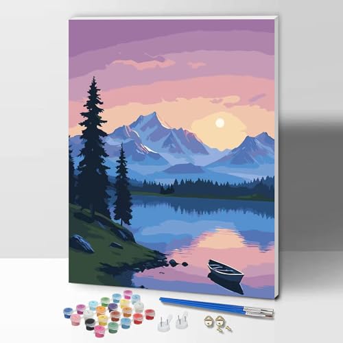 ifymei Malen nach Zahlen für Erwachsene mit Rahmen, DIY Geschenk Kunst Kits mit Pinsel und Acryl-Pigment, 30 x 40 Zentimeter Sonnenuntergang Ansichten Zeichnung Malerei von ifymei