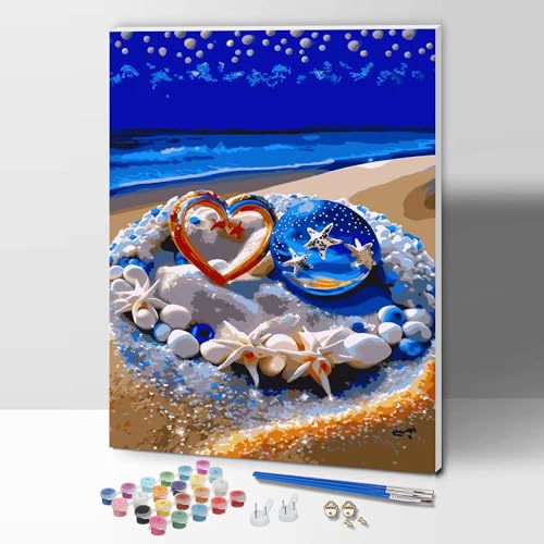 ifymei Malen nach Zahlen für Erwachsene mit Rahmen, DIY Geschenk Kunst Kits mit Pinsel und Acryl-Pigment, 30 x 40 Zentimeter Strand Ansicht Zeichnung Malerei von ifymei