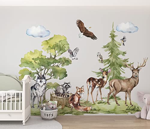 Forest Animals Wall Decal for Children's Room Baby Room Wall Sticker Fox Deer Tree Rabbit Badger Birds Wall Sticker Wall Decoration Mural von igibee