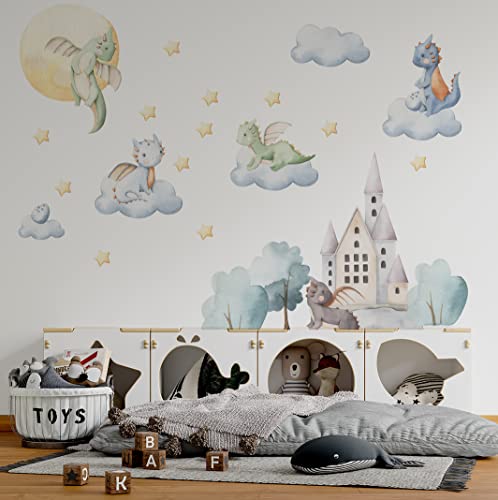 Utopie des kleinen Drachen Wandaufkleber, Drachen-Wandaufkleber, Fantasie, magische Wandsticker für Kinderzimmer, WallDecals für Babyzimmer von igibee