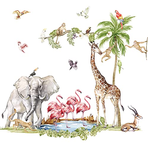 XXL Sunny Safari mit Flamingos Wandsticker Tier Wandtattoo Kinderzimmer Wandaufkleber Elefant Giraffe Aufkleber Groß Set von igibee