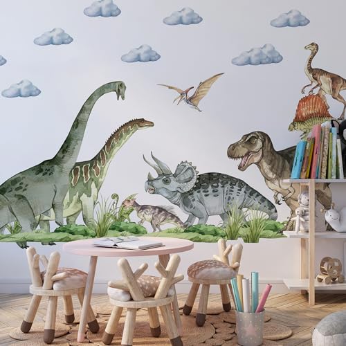 igibee Wandtattoo mit Dinosauriern, Selbstklebender Wandaufkleber für Kinderzimmer, Wandsticker für Jungen, Wanddeko für Kinder, Einfaches Anbringen & Rückstandsloses Entfernen von igibee