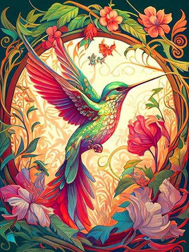 igoodom 5D Bird Diamond Painting Erwachsene, Hummingbird Diamant Painting Bilder Round Full Drill Blumen Hummingbird Diamont Painting Set für Beginners Home Wall Decor(30x40cm) von igoodom