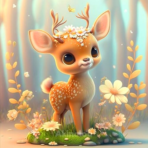 igoodom 5D Deer Diamond Painting Erwachsene, Cute Deer Diamant Painting Bilder Tiere Diamont Painting Diamond Painting Set für Beginners Home Wall Decor(30x30cm) von igoodom