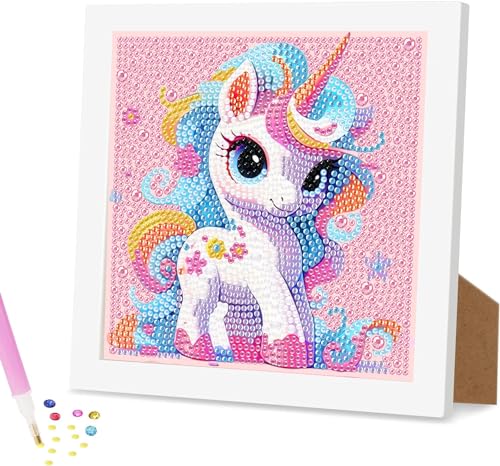 igoodom 5D Einhorn Diamond Painting Set DIY Mädchen Diamant Painting Bilder Mit Holzrahmen Klein Tiere Diamond-Painting Painting Bilder Diamant Malerei Kits Wanddeko Schlafzimmer 20x20cm von igoodom