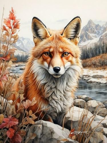 igoodom 5D Fuchs Diamond Painting Erwachsene Fuchs Diamant Painting Bilder Tier Diamont Painting Nature Landscape Diamond Painting Set für Beginners Geschenk Home Wall Decor(30 * 40cm) von igoodom