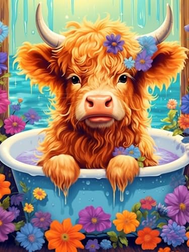 igoodom 5D Highland Cow Diamond Painting Erwachsene, Highland Cow Diamant Painting Bilder Abstract Tier Diamont Painting Diamond Painting Set für Beginners Geschenk Home Wall Decor(30 * 40cm) von igoodom