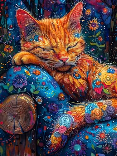 igoodom 5D Katze Diamond Painting Erwachsene, DIY Blumen Diamant Painting Bilder Round Full Drill Colorful Katze Diamont Painting Set für Beginners Home Wall Decor(40x30cm) von igoodom