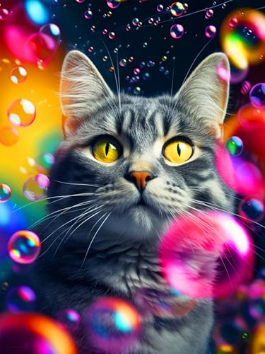 igoodom 5D Katze Diamond Painting Erwachsene, DIY Bubble Katze Diamant Painting Bilder Round Full Drill Tiere Diamont Painting Set für Beginners Home Wall Decor(40x30cm) von igoodom