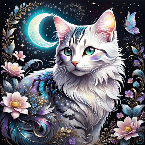 igoodom 5D Katze Diamond Painting Erwachsene Katze Blumen Diamant Painting Bilder Diamont Painting Diamond Painting Set für Beginners Geschenk Home Wall Decor(35x35cm) von igoodom