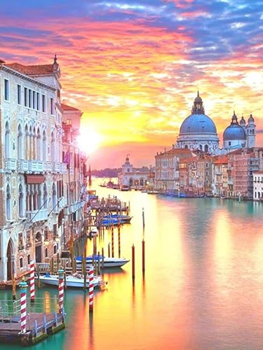 igoodom 5D Landscape Diamond Painting Erwachsene, Venice Sunset Landscape Diamant Painting Bilder Round Full Drill Landscape Diamont Painting Set für Beginners Home Wall Decor(30x40cm) von igoodom