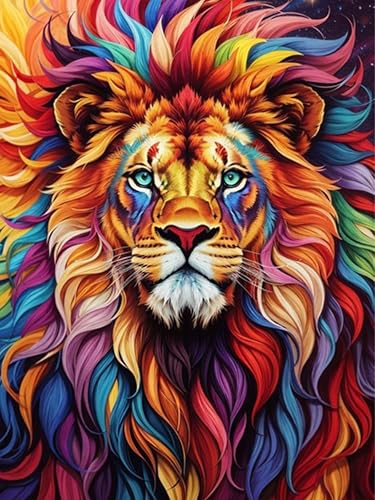 igoodom 5D Löwe Diamond Painting Erwachsene, DIY Colorful Lion Diamant Painting Bilder Round FullDrill Tiere Diamont Painting Set für Beginners Home Wall Decor(30x40cm) von igoodom