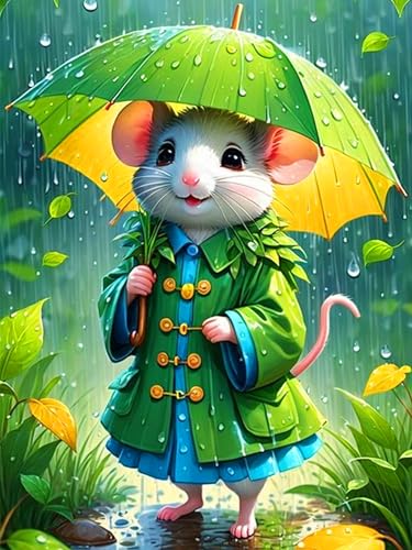 igoodom 5D Mouse Diamond Painting Erwachsene, Mouse and Umbrella Imaginative Diamant Painting Bilder Diamont Painting Diamond Painting Set für Beginners Home Wall Decor(30x40cm) von igoodom