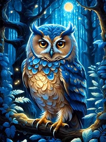 igoodom 5D Owl Diamond Painting Erwachsene, DIY Moon Night Forest Diamant Painting Bilder Round Full Drill Owl Diamont Painting Set für Beginners Home Wall Decor(30x40cm) von igoodom