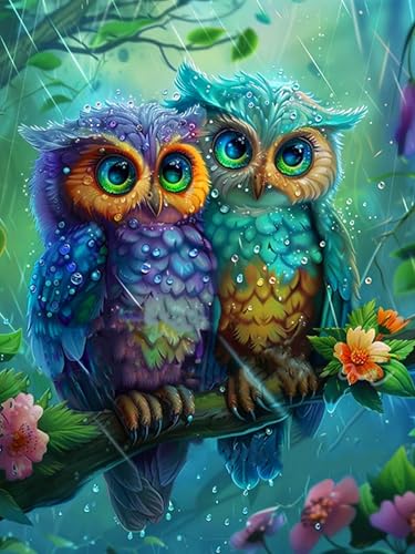 igoodom 5D Owl Diamond Painting Erwachsene, Owl Diamant Painting Bilder Raining Diamont Painting Diamond Painting Set für Beginners Home Wall Decor(30x40cm) von igoodom