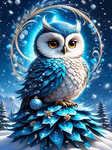 igoodom 5D Owl Diamond Painting Erwachsene, Owl Diamant Painting Bilder Round Full Drill DIY Snow Diamont Painting Set für Beginners Christmas Home Wall Decor(30 * 40cm) von igoodom