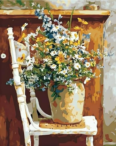 igoodom Blumen Malen Nach Zahlen Erwachsene, Blooming Blumen Vase Ölgemälde Kit für Anfänger und Erwachsene Paint by Numbers Mit Leinwand Pinsels Acrylfarbe für Geschenk Home Wall Deko(40x50cm) von igoodom