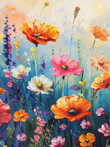 igoodom Blumen Malen Nach Zahlen Erwachsene Colorful Blumen Ölgemälde Kit für Anfänger und Erwachsene Blumen Paint by Numbers Mit Leinwand Pinsels Acrylfarbe für Geschenk Home Wall Deko(30x40cm) von igoodom