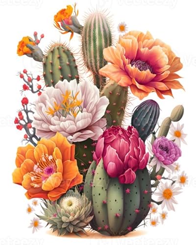 igoodom Cactus Malen Nach Zahlen Erwachsene Cactus Ölgemälde Kit für Anfänger und Erwachsene Flowers Paint by Numbers Mit Leinwand Pinsels Acrylfarbe für Geschenk Home Wall Deko(40x50cm) von igoodom