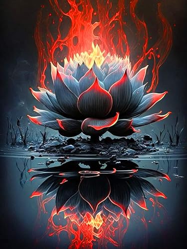 igoodom Diamond Painting Erwachsene, 5D Lotus Diamant Painting Bilder Burning Lotus Diamont Painting Diamond Painting Set für Beginners Home Wall Decor(30 * 40cm) von igoodom