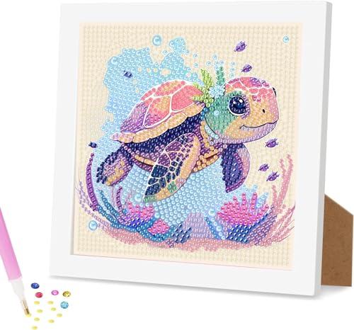 igoodom Diamond Painting Set Meeresschildkröte 5d Diamant Painting Bilder Mit Holzrahmen DIY Tiere Diamond-Painting Diamant Malerei Kits Wanddeko Schlafzimmer 20x20cm von igoodom