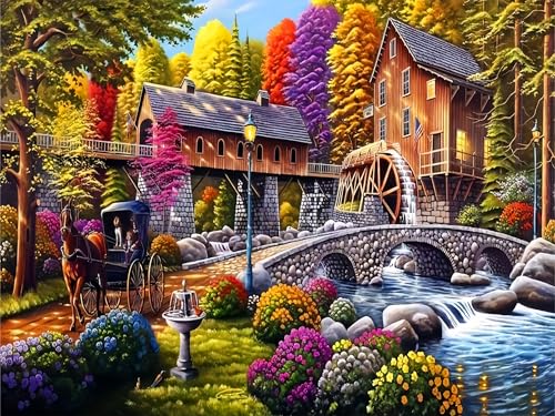 igoodom Haus Malen Nach Zahlen Erwachsene Landschaft Ölgemälde Kit für Anfänger und Erwachsene Colorful Landscape Paint by Numbers Mit Leinwand Pinsels Acrylfarbe für Geschenk Home Wall Deko(40x50cm) von igoodom