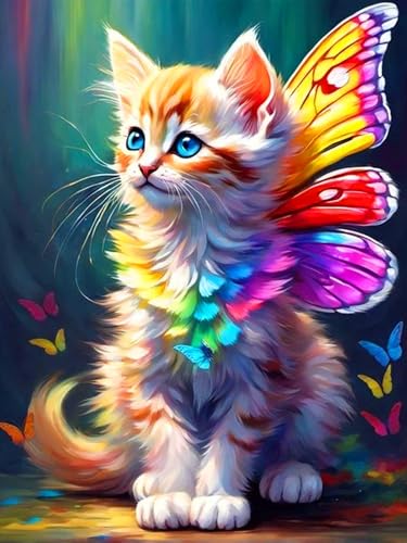 igoodom Katze Diamond Painting Erwachsene, Diy Katze Butterfly Diamant Painting Bilder Diamond Painting Katze Diamont Painting für Beginners Home Wall Decor(30x40cm) von igoodom