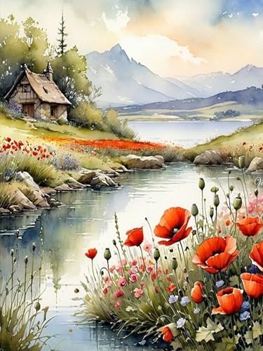 igoodom Landschaft Malen Nach Zahlen Erwachsene Nature Landscape Ölgemälde Kit für Anfänger und Erwachsene Blumen Paint by Numbers Mit Leinwand Pinsel Acrylfarbe für Geschenk Home Wall Deko(30x40cm) von igoodom