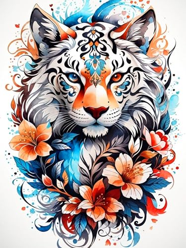 igoodom Tiger 5D Diamond Painting Erwachsene, Tiger and Blumen Diamant Painting Bilder Fantastic Diamont Painting Diamond Painting Set für Beginners Home Wall Decor(30x40cm) von igoodom