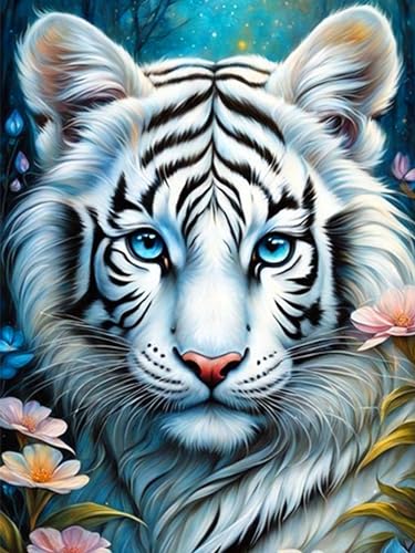 igoodom Weiß Tiger Diamond Painting Set Erwachsene Diamant Painting Bilder DIY Diamond-Painting Strass Painting Bilder Diamant Malerei Kits Wanddeko Wohnzimmer Schlafzimmer 30x40cm von igoodom