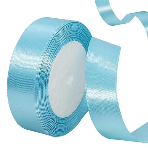 Geschenkband, 22m x 2.5cm Schleifenband, Hellblau Satinband für Geschenkverpackung Brautstrauß Basteln Geburtstag Hochzeit Dekoration von iguTrail