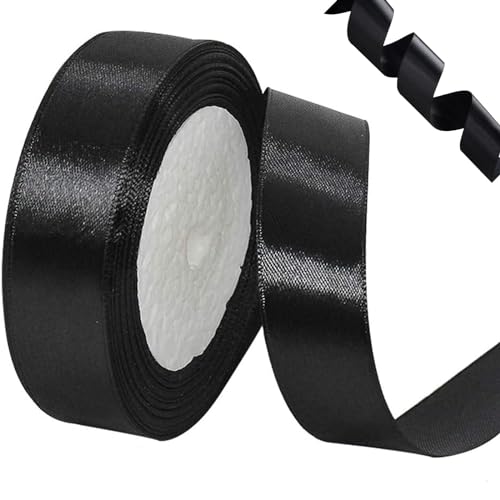 Geschenkband, 22m x 2.5cm Schleifenband, Schwarz Satinband für Geschenkverpackung Brautstrauß Basteln Geburtstag Hochzeit Dekoration von iguTrail