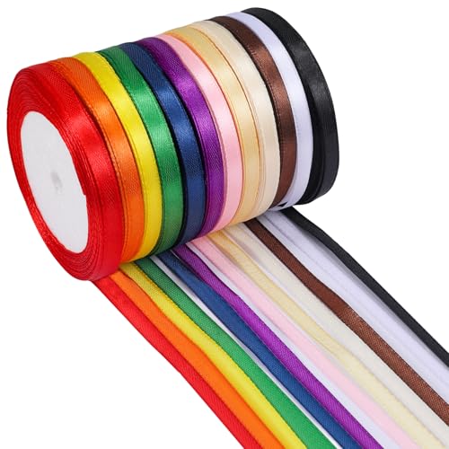 ihaspoko 10mm Polyester Satinband, 12 Farben Dekoration Geschenkband für Heimwerkerkunst handwerk, Geschenk Verpackung, Schleifen, Hochzeitsdekoration (22m/Rolle) von ihaspoko