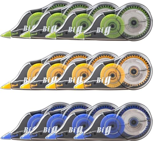 ihaspoko 12 Stück Korrekturroller, 12m x 5mm Mini Korrekturmaus mit Schutzkappe, Korrekturbänder Korrigieren Roller für Büro Schulsachen (Grün, Blau, Gelb) von ihaspoko