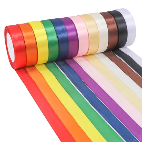 ihaspoko 20mm Polyester Satinband, 12 Farben Dekoration Geschenkband für Heimwerkerkunst handwerk, Geschenk Verpackung, Schleifen, Hochzeitsdekoration (22m/Rolle) von ihaspoko