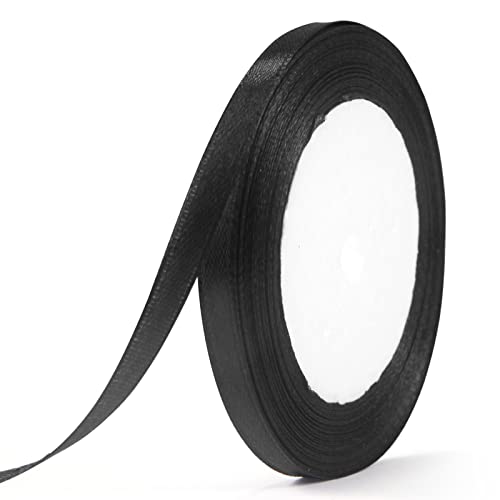 ihaspoko Polyester Satinband, 6 mm x 22 m Dekoration Geschenkband für Heimwerkerkunst handwerk, Geschenk Verpackung, Schleifen, Hochzeitsdekoration (Schwarz) von ihaspoko