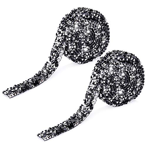 Partong 2 Yard Mesh Strassband Acryl Diamond Paillettenband Dekoband Glitzerband Rhinestone Selbstklebend Gürtel für Hochzeitstorte,Brautkleid,Kerze,Vase,Herzstück DIY Dekoration,Schwarz Gold Strass von ihreesy