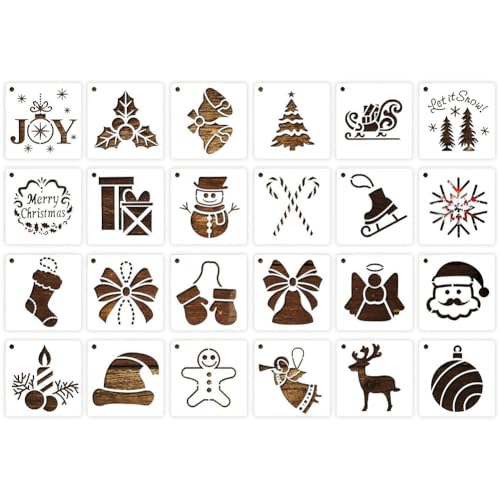 ihreesy 24PCS Schablone Weihnachten Set,Zeichenschablonen Malschablonen Handwerk Schablonen Zeichnen Stencil Kreatives Wiederverwendbare Handwerk für DIY Geschenke Weihnachten Home Decor von ihreesy