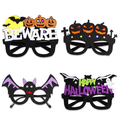 ihreesy 4 Stück Halloween Brille Dekorationen,Party Brillen Spinnennetz Spinnen Skelett Fledermaus Brille Halloween Kostüme Zubehör Foto Booth Requisiten für Kinder Erwachsene Halloween Karneval von ihreesy