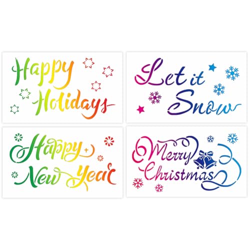 ihreesy 4 Stück Schablonen Weihnachten Zeichenschablonen Malschablonen,Schablonen Zeichnen Set Handwerk Kreatives Stencil Wiederverwendbare Vorlagen für Fotoalbum DIY Geschenke Weihnachten Home Decor von ihreesy