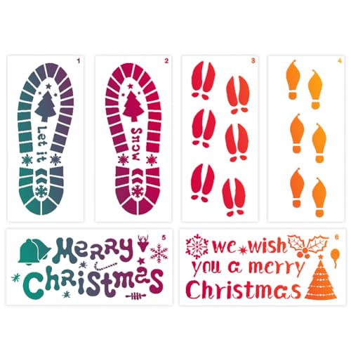 ihreesy 6 Stück Weihnachts Zeichenschablonen,Schablone Malschablonen Zeichnen Handwerk Kreatives Stencil mit Elfenfußabdrücken Handwerk Vorlagen für DIY Geschenke Weihnachten Kinder von ihreesy