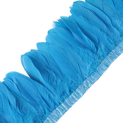 ihreesy Feder Fringe Trim Borte, 2m Federborte mit Satinband Federbesatz Feder Fransenbesatz Gänsefedern zum Basteln Federbesatz Fransen Flauschige Federfransen zum Nähen Kostüm Dekoration,Blau von ihreesy