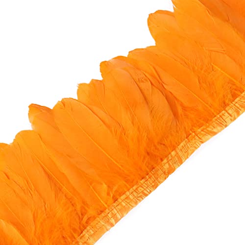 ihreesy Feder Fringe Trim Borte, 2m Federborte mit Satinband Federbesatz Feder Fransenbesatz Gänsefedern zum Basteln Federbesatz Fransen Flauschige Federfransen zum Nähen Kostüm Dekoration,Orange von ihreesy