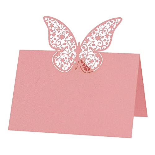 ihreesy Tischkarten, 50 Stück Schmetterling Hochzeit Platzkarten Namenskarten Tischkarten Namenskarten Namensschild Sitzkarte für Hochzeiten Jubiläen Verlobungen,Rosa von ihreesy