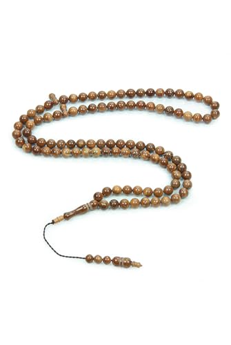 ihvan online, Islamische Gebetskette (8mm - 99 Perlen), Natürlicher Stein Muslimische Gebetsperle, Tägliche Dhikr Tasbeeh, Subha Tasbih Geschenk für Ramadan, Kuka Tesbih, Spärische Schnitte, Braun von ihvan online