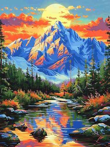 Sonnenuntergang Art Malen Nach Zahlen Erwachsene Landschaft Paint by Numbers Adults DIY Hand-Painted Oil Painting Kit for Beginners and Adults Home Deko Geburtstag Weihnachten Geschenk 30x40 cm von ijbnhd